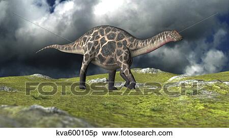 Stock Illustration - Dicraeosaurus walking across a field.. Fotosearch