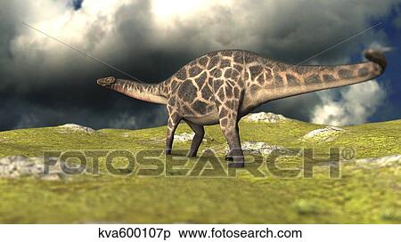 Stock Illustration - Dicraeosaurus walking across a field.. Fotosearch