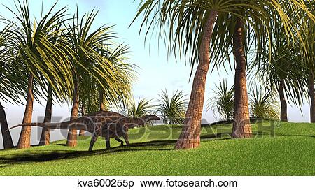 Stock Illustration - Dicraeosaurus walking across a field.. Fotosearch