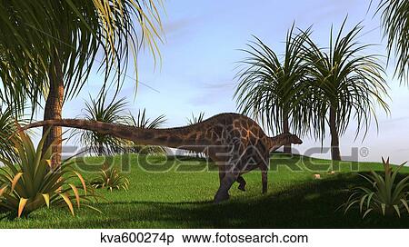 Stock Illustration - Dicraeosaurus walking across a field.. Fotosearch