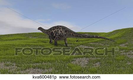 Stock Illustration - Dicraeosaurus walking across a grassy field.. Fotosearch