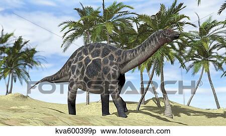 Stock Illustration - Dicraeosaurus walking across a prehistoric landscape.. Fotosearch