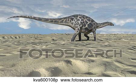 Dicraeosaurus walking across an open desert. View Large Illustration Stock Illustration - Dicraeosaurus walking across an open desert.. Fotosearch