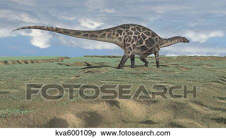 Stock Illustration - Dicraeosaurus walking across an open desert.. Fotosearch