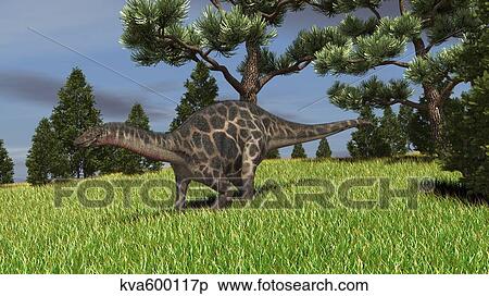 Dicraeosaurus walking across an open field. View Large Illustration Stock Illustration - Dicraeosaurus walking across an open field.. Fotosearch