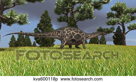Stock Illustration - Dicraeosaurus walking across an open field.. Fotosearch