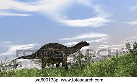 Dicraeosaurus walking across an open field. View Large Illustration Stock Illustration - Dicraeosaurus walking across an open field.. Fotosearch