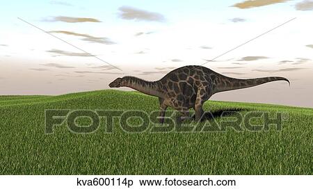 Dicraeosaurus walking across prehistoric grasslands. View Large Illustration Stock Illustration - Dicraeosaurus walking across prehistoric grasslands.. Fotosearch