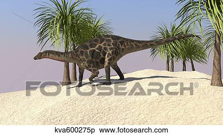 Stock Illustration - Dicraeosaurus walking in a tropical environment.. Fotosearch