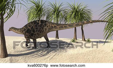 Dicraeosaurus walking in a tropical environment. View Large Illustration Stock Illustration - Dicraeosaurus walking in a tropical environment.. Fotosearch