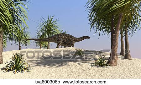 Dicraeosaurus walking in a tropical environment. View Large Illustration Stock Illustration - Dicraeosaurus walking in a tropical environment.. Fotosearch