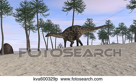 Dicraeosaurus walking in a tropical environment. View Large Illustration Stock Illustration - Dicraeosaurus walking in a tropical environment.. Fotosearch