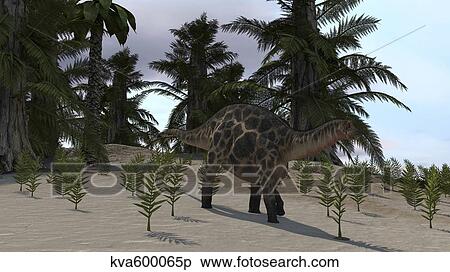 Stock Illustration - Dicraeosaurus walking through a desert environment.. Fotosearch
