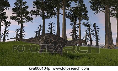 Stock Illustration - Dicraeosaurus walking through a field.. Fotosearch