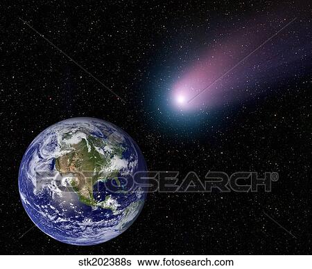 Digital composite of a comet heading towards Earth. View Large Photo Image Stock Photograph - Digital composite of a comet heading towards Earth.. Fotosearch