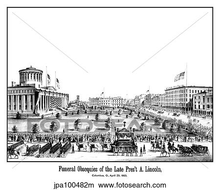 Stock Illustration - Digitallly restored Civil War era print showing the funeral procession of President Lincoln.. Fotosearch