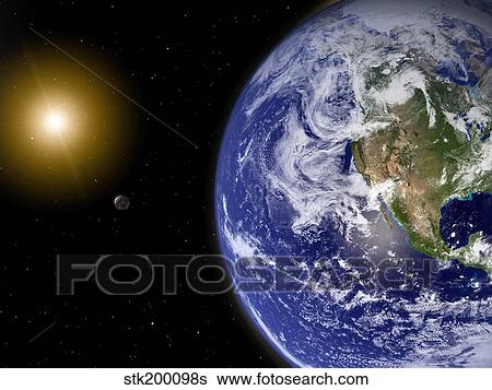 Digitally enhanced planet Earth with hypothetical water-bearing moons. View Large Photo Image Stock Photograph - Digitally enhanced planet Earth with hypothetical water-bearing moons.. Fotosearch