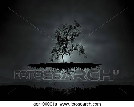 Digitally generated image of a flying tree. View Large Illustration Stock Illustration - Digitally generated image of a flying tree.. Fotosearch