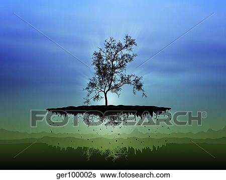 Digitally generated image of a flying tree. View Large Illustration Stock Illustration - Digitally generated image of a flying tree.. Fotosearch
