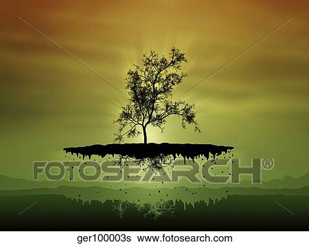 Digitally generated image of a flying tree. View Large Illustration Stock Illustration - Digitally generated image of a flying tree.. Fotosearch