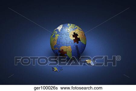 Stock Illustration - Digitally generated image of the Earth in puzzle pieces.. Fotosearch