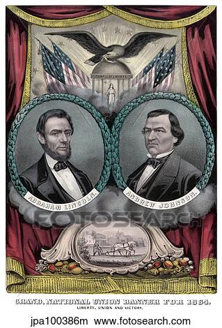 Stock Illustration - Digitally restored 1864 election banner.. Fotosearch