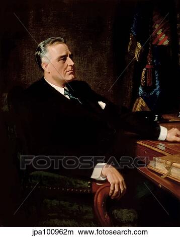 Digitally restored American history painting of President Franklin Roosevelt. View Large Illustration Stock Illustration - Digitally restored American history painting of President Franklin Roosevelt.. Fotosearch