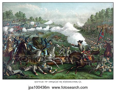 Stock Illustration - Digitally restored Civil War print of the Battle of Opequon.. Fotosearch