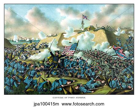 Digitally restored Civil War print depicting the Union Army's capture of Fort Fisher. View Large Illustration Stock Illustration - Digitally restored Civil War print depicting the Union Army's capture of Fort Fisher.. Fotosearch