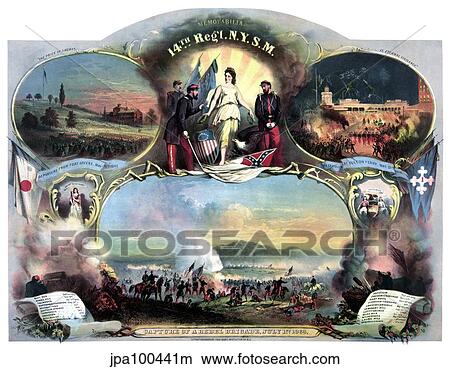 Stock Illustration - Digitally restored Civil War print celebrating the efforts of 14th Regiment New York State Militia.. Fotosearch