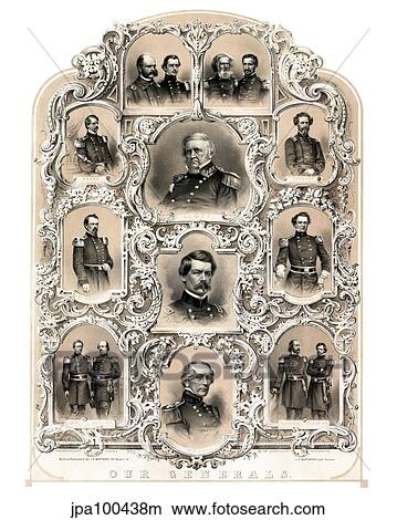 Stock Illustration - Digitally restored early Civil War print from 1862 featuring the primary Union Generals.. Fotosearch