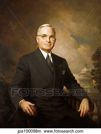 Stock Illustration - Digitally restored painting of Harry S. Truman.. Fotosearch