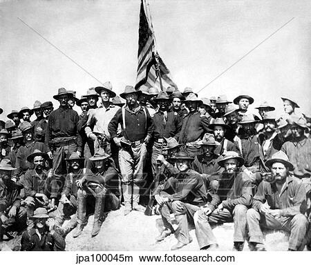 Digitally restored photo of Colonel Theodore Roosevelt and The Rough Riders. View Large Photo Image Picture - Digitally restored photo of Colonel Theodore Roosevelt and The Rough Riders.. Fotosearch