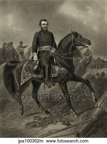 Stock Illustration - Digitally restored picture of General Grant during the American Civil War. Fotosearch
