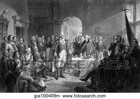Stock Illustration - Digitally restored picture of General George Washington and his military commanders.. Fotosearch
