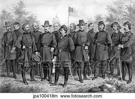Stock Illustration - Digitally restored print featuring famous Union Generals of the Civil War.. Fotosearch