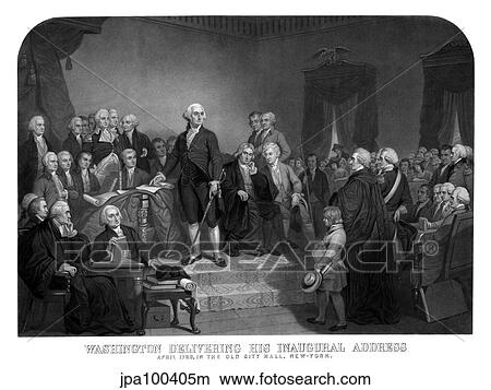 Stock Illustration - Digitally restored print of President George Washington's Inaugural Address.. Fotosearch