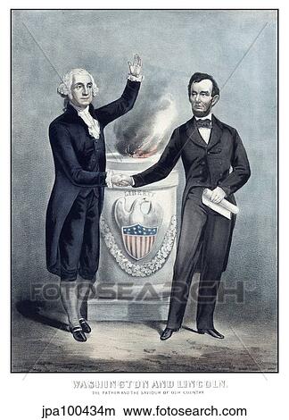 Stock Illustration - Digitally restored print of President Washington and President Lincoln shaking hands.. Fotosearch