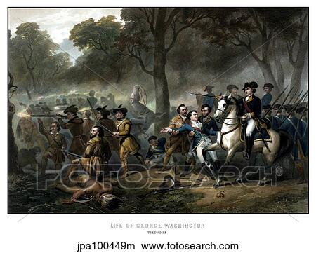 Stock Illustration - Digitally restored print of the Battle of the Monongahela.. Fotosearch