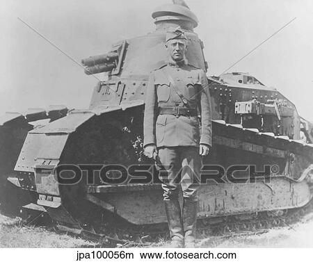 Picture - Digitally restored vector image of General George Smith Patton and a French Renault tank.. Fotosearch