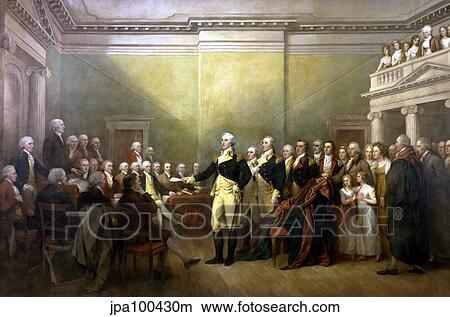 Digitally restored vector painting of General George Washington resigning his commission. View Large Illustration Stock Illustration - Digitally restored vector painting of General George Washington resigning his commission.. Fotosearch