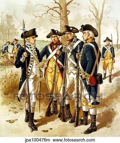 Stock Illustration - Digitally restored vector painting of the Continental Army during the Revolutionary War.. Fotosearch