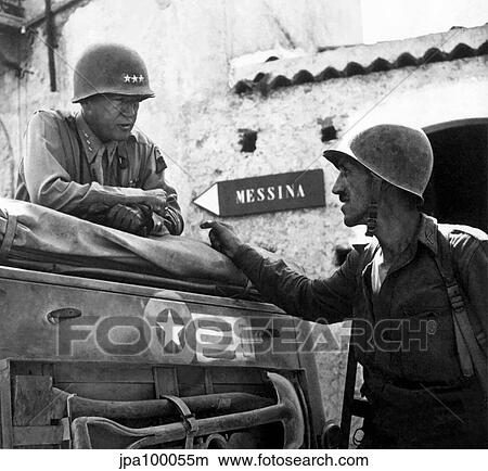 Picture - Digitally restored vector photo of General George Smith Patton discussing military strategy.. Fotosearch