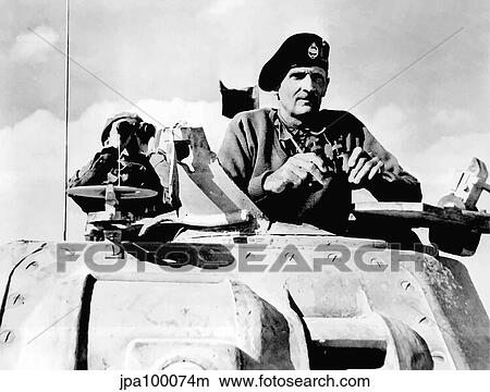 Picture - Digitally restored vector photo of Field Marshal Bernard Law Montgomery in his tank.. Fotosearch