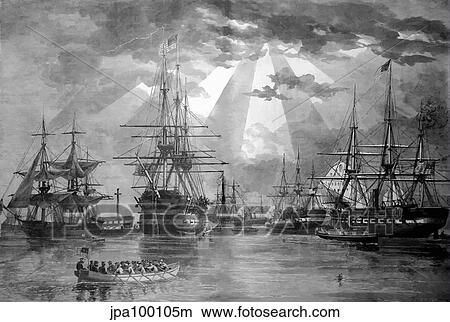 Stock Illustration - Digitally restored vector photo of U. S. Naval Ships during the Civil War.. Fotosearch