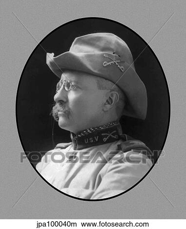 Stock Illustration - Digitally restored vector portrait of Colonel Theodore Roosevelt.. Fotosearch