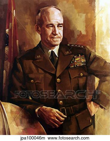 Stock Illustration - Digitally restored vector portrait of Omar Bradley.. Fotosearch