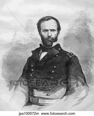 Stock Illustration - Digitally restored vector portrait of Civil War General William Tecumseh Sherman.. Fotosearch