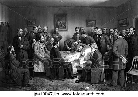 Stock Illustration - Digitally restored vintage Civil War print of President Abraham Lincoln on his deathbed.. Fotosearch