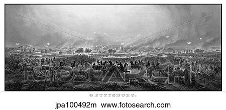 Digitally restored vintage Civil War print of the Battle of Gettysburg. View Large Illustration Stock Illustration - Digitally restored vintage Civil War print of the Battle of Gettysburg.. Fotosearch